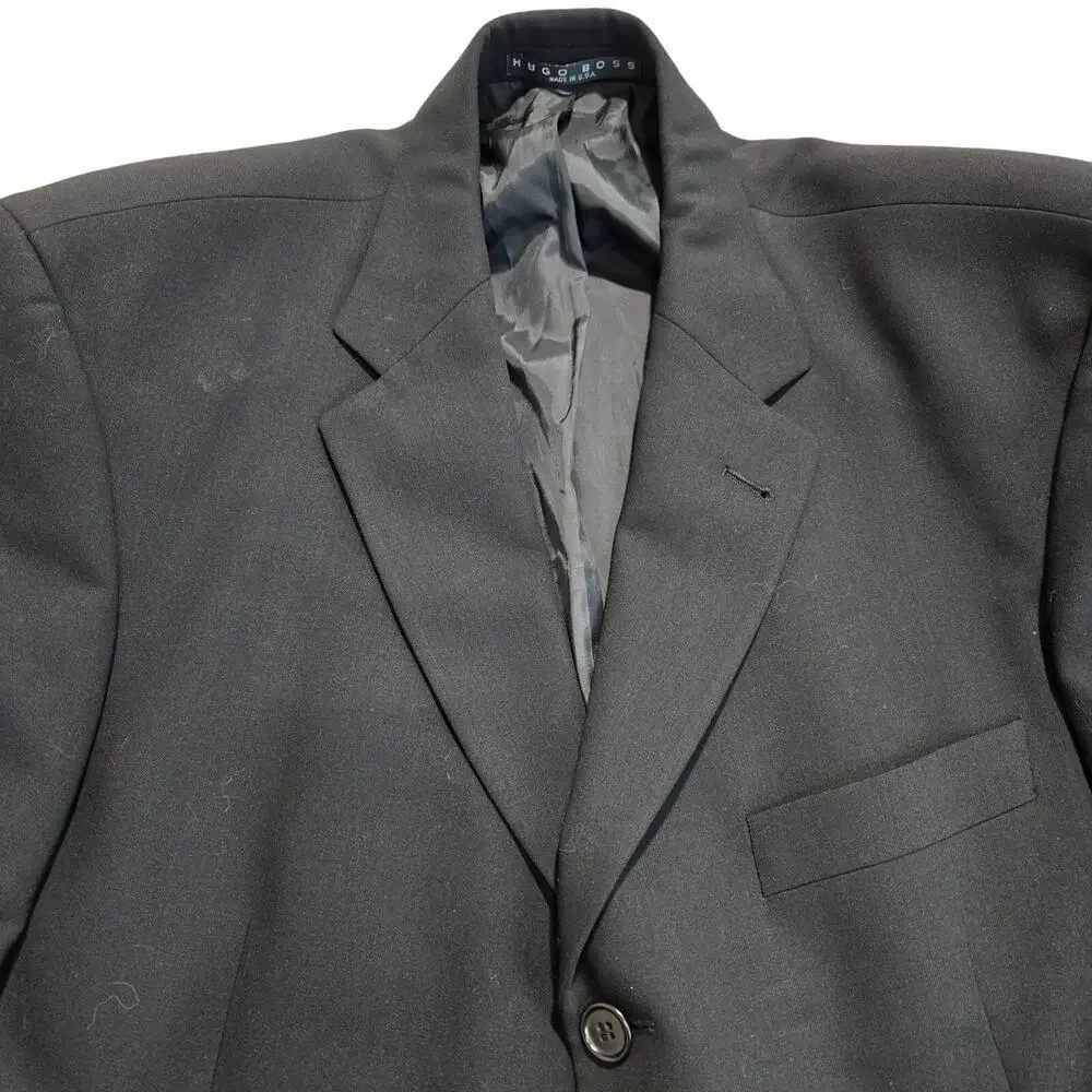 Vtg Hugo Boss 100% Wool Black 3-button Blazer Sports Coat Made in the USA 43R